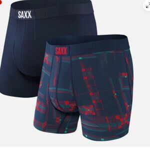 Saxx ULTRA 2 pack Boxer Briefs Ultimate Comfort Navy Pulled Plaid & Navy